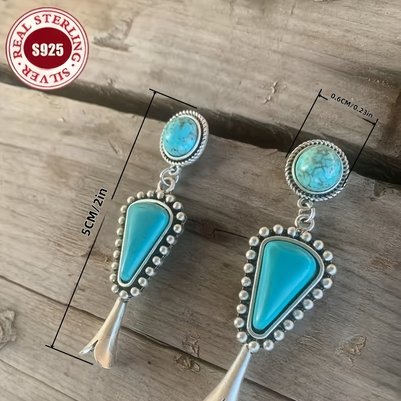Women's 925 Silver Handmade Turquoise Earrings, Ethnic Style
